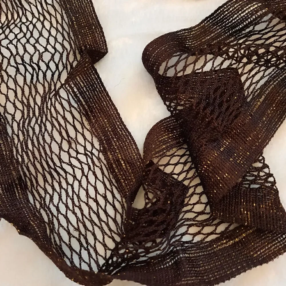 Brown/ Gold Metallic Fringed Netted Scarf/Tie Belt